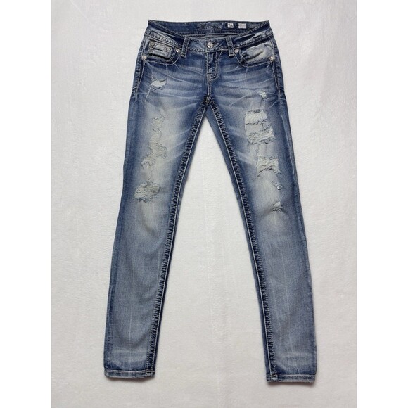 Miss Me Signature Skinny Women's Size 26 Patched Distressed Rhineston Jeans - Picture 3 of 14
